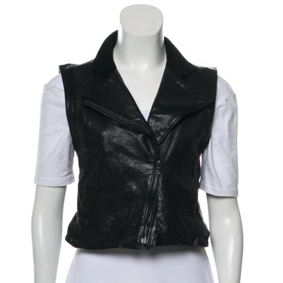 Rag & Bone Leather Moto Vest Size 6 SM/MED - Picture 1 of 10